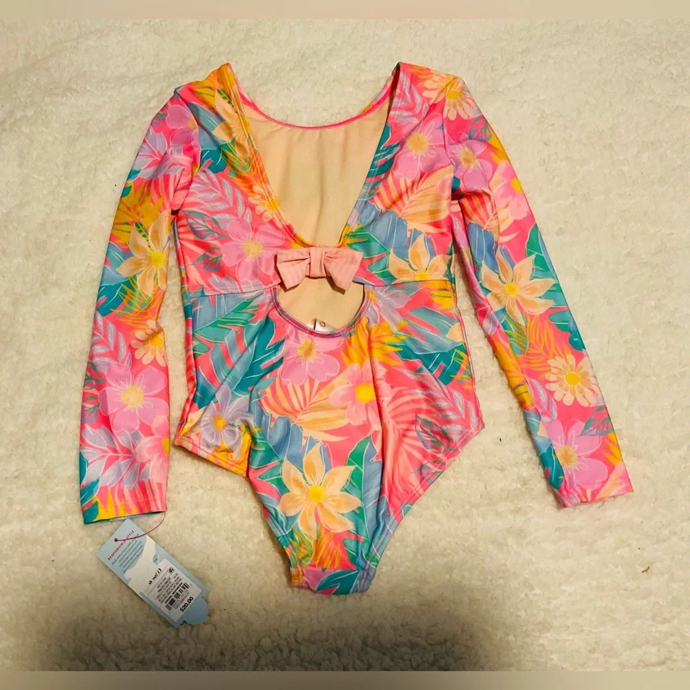 Girls Tropical Blooms Floral One Piece Swimsuit  S(6/7)